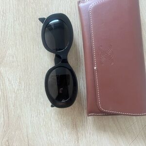 Celine Black Sunglasses with Brown Leather Case Accent
